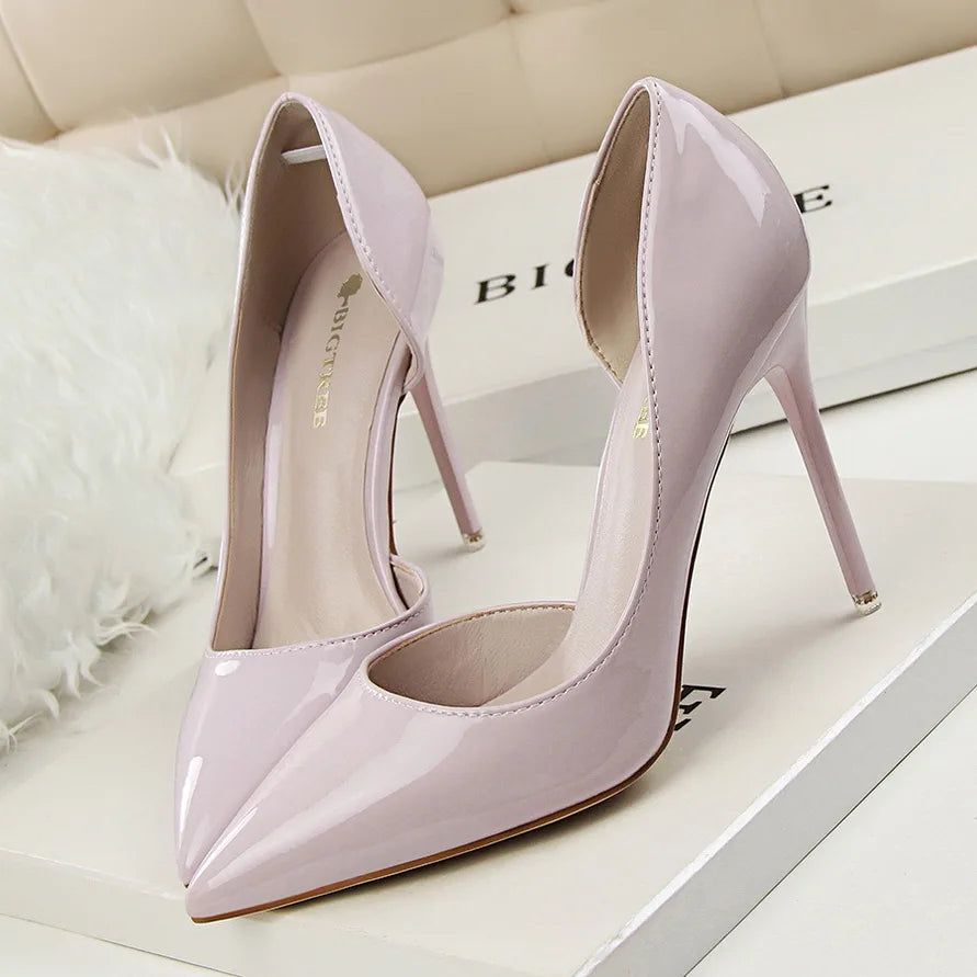 Women 7.5cm 10.5cm High Heels Yellow Pumps Office Stiletto Wedding Bridal Scarpins Short Heels Lady Hollow Party Shoes