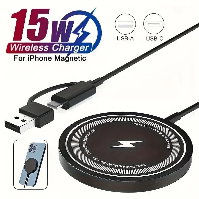 Original Wireless Charger 15W Fast Charging 2 in 1 USB-C + USB-A Port for cell phone