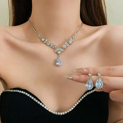 Women Fashion Necklace Earrings Set Rhinestone Wedding Accessories Bridal Lady Dangle Earring Pendant Elegant Jewellery Sets