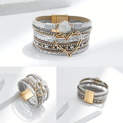 Bracelet for Women Bohomian Leather Wrap Multi-Layer Heart Bracelet Bangle Jewelry Gift Fashionable Wrist Accessory