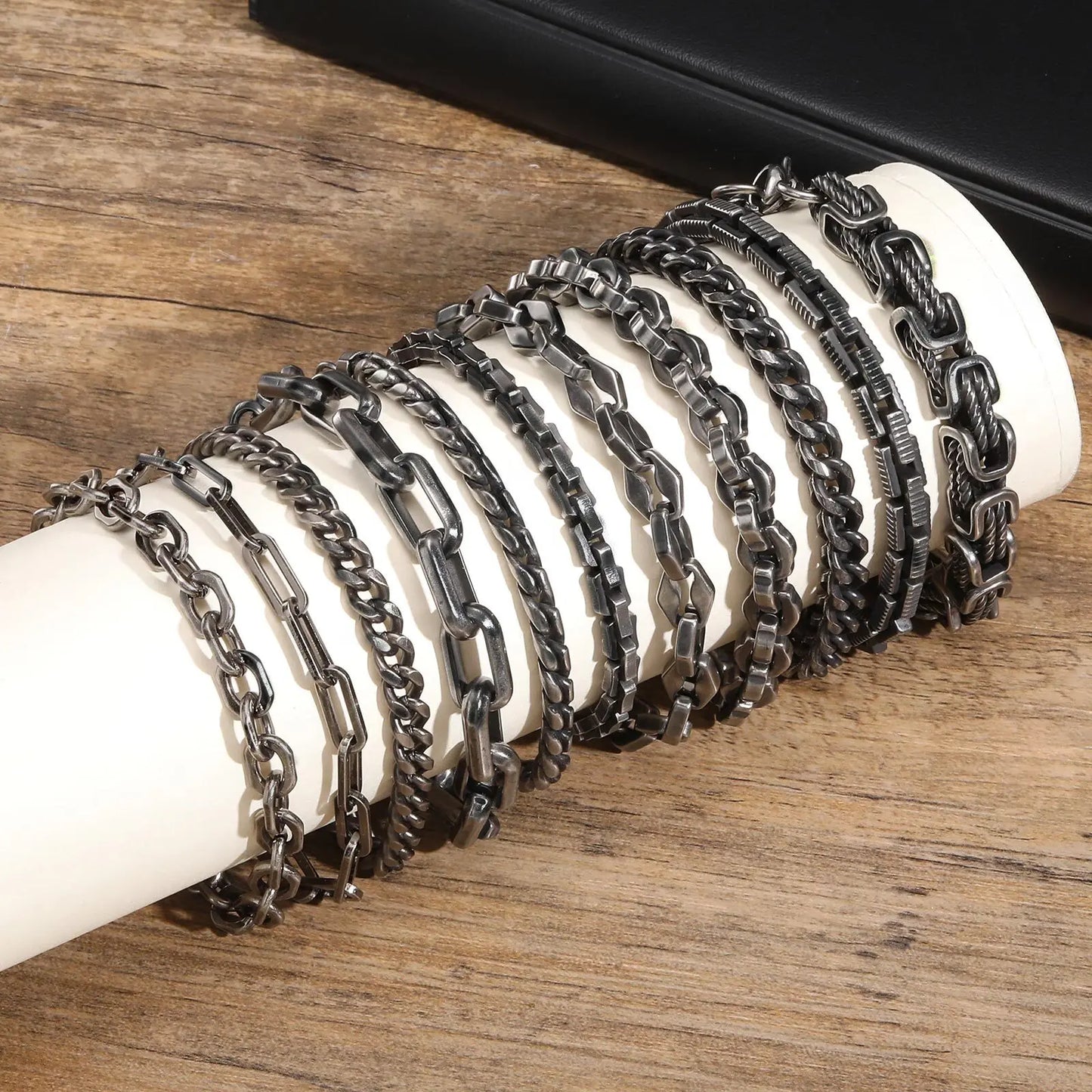 Vintage Chain Bracelets for Men Boys,Byzantine Stainless Steel Braided Link Wristband,Retro Jewelry Birthday Father Gifts