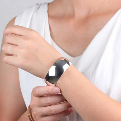 Simple Glossy Talisman 925 Silver Bracelet Women's Ethnic Style Fashion Wide Bracelet Open Stacked Jewelry