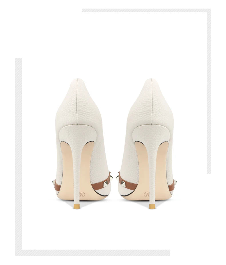 Patent Leather 2025 Star Style Luxury Rivets Women Shoes High Heels Pointed Toe Pumps Wedding Shoes Evening Dress Shoes 34