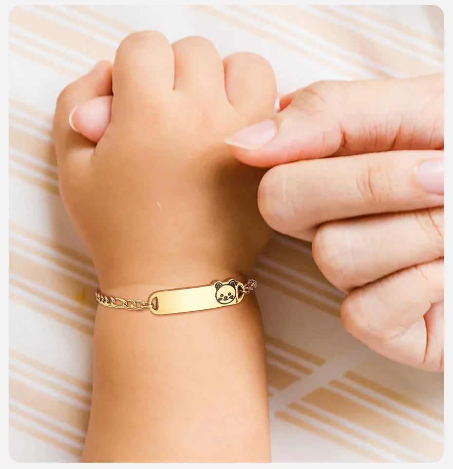 Vnox Personalized Baby Names Bracelets,Custom Baptism Gift, Anti Allergy Stainless Steel Chain Bracelets, Gifts to Newborns