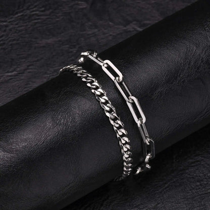 2pcs Men's Chain Bracelets,Stainless Steel Silver Gold Black Color Twist Rope Chain Wristband,Trendy Cuban Link Chains Gift