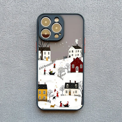Rural Building Snow Scenery Phone Case For iPhone 16 15 Pro Max Plus 14 13 Pro Max 12 Mini 11 XS X XR 7 8 Plus Shockproof Covers