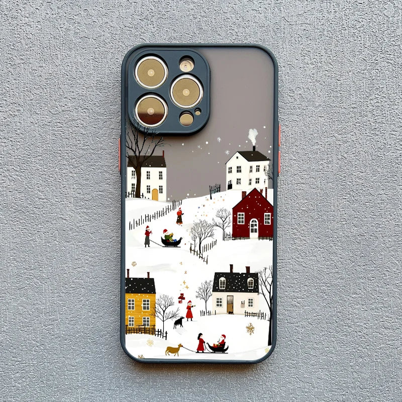 Rural Building Snow Scenery Phone Case For iPhone 16 15 Pro Max Plus 14 13 Pro Max 12 Mini 11 XS X XR 7 8 Plus Shockproof Covers