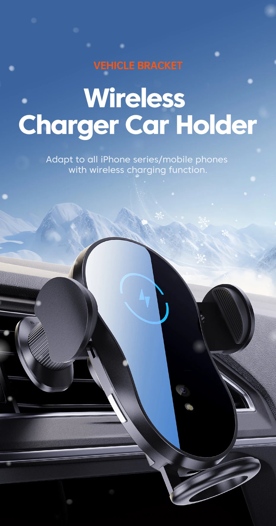 Wireless 15W Car Charger Air Vent Phone Holder 360 Ritation AdjustmentSuper Fast Charging Station for iPhone 16 15 14 13 12