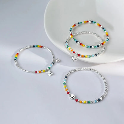 925 Sterling Silver Bracelet Wholesale Colored Hand Beads Smiling Face Rainbow Cloud Love Little Bear Beads Handicraft Gift