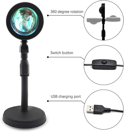 LED Sunset Lamp Nightlights USB Projector Birthday Party Decoration Mood Lights For Bedroom Living Room Wall Photography