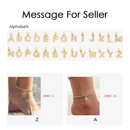 eManco Personalized DIY Accessories Stainless Steel Zirconia Alphabet Customized Women's Anklets Gold-plated Jewelry Wholesale