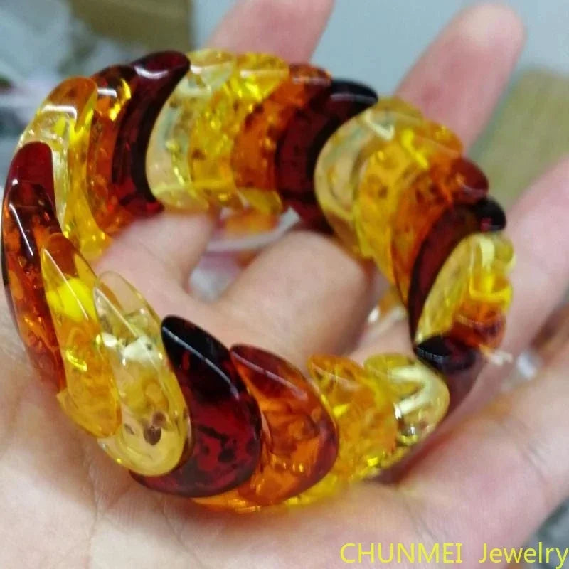 Natural Amber Colorful Bracelet Women Men Colored Honey Wax Baltic Ambers Elastic Beaded Amulet Bracelets Girlfriend Mom Gifts