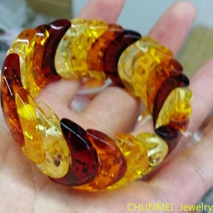 Natural Amber Colorful Bracelet Women Men Colored Honey Wax Baltic Ambers Elastic Beaded Amulet Bracelets Girlfriend Mom Gifts