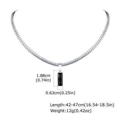 Stylish Mens Geometric Stone Pendent Necklaces,Stainless Steel Flat Cuban Chain Collars,Hip Hop Jewelry Gifts for Him Boys
