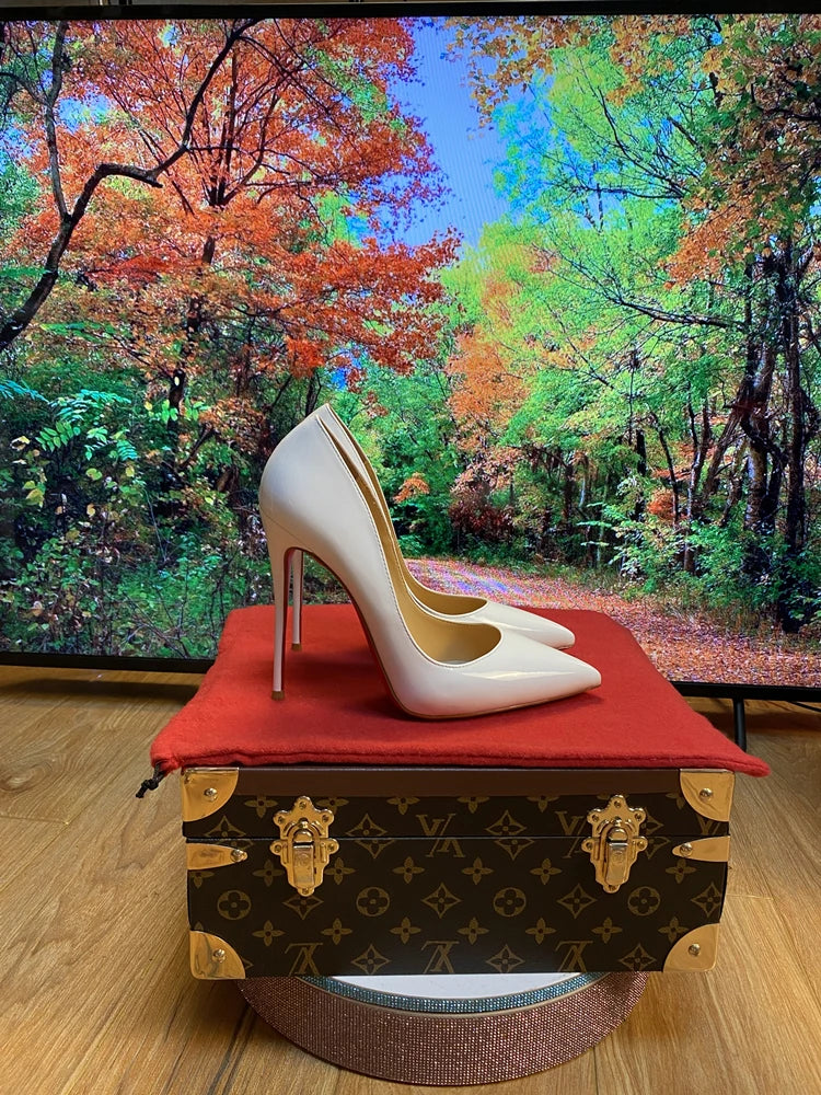 New shallow classic patent leather 12cm fashionable and versatile work high heels nude 10cm thin heel plus size 33-46