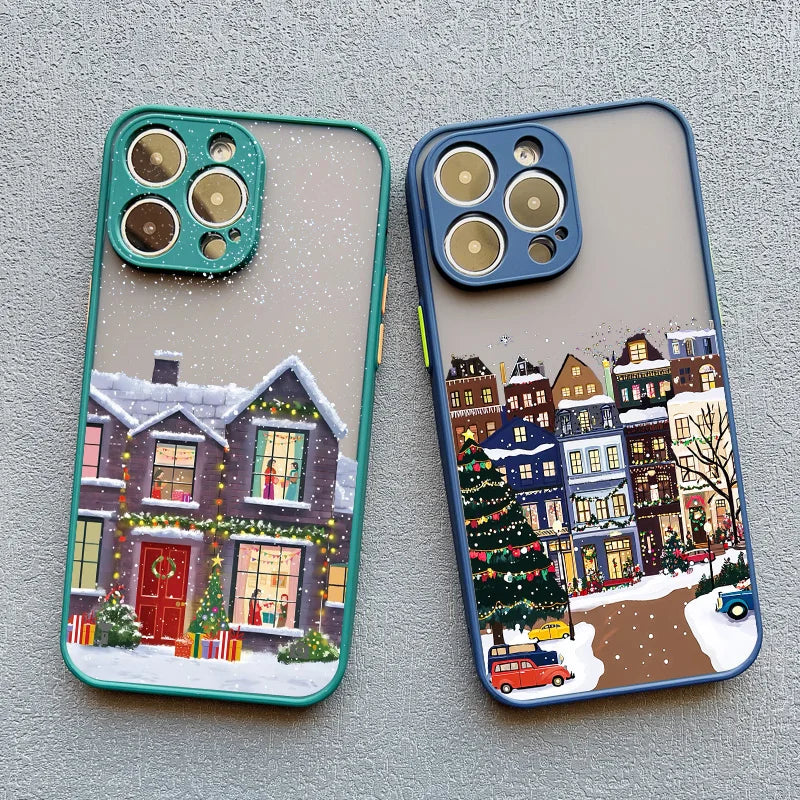 Rural Building Snow Scenery Phone Case For iPhone 16 15 Pro Max Plus 14 13 Pro Max 12 Mini 11 XS X XR 7 8 Plus Shockproof Covers
