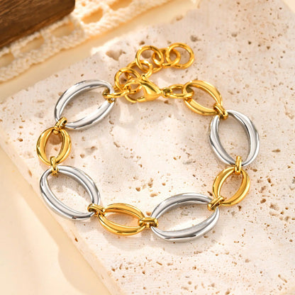 Distinctive Elliptical Bracelet for Women,Hand-made Chain Stainless Steel Bracelets,Trendy Waterproof Jewelry Gift