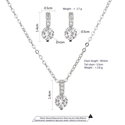Elegant Bridal Wedding Jewelry Sets Female Round Clear Crystal Zirconia Pendant Necklace Earrings Party Jewellery for Women