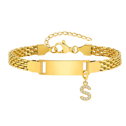 Personalized Engrave ID Name Custom Bracelet for Women Girl, Initial A-Z Letter Alphabet Pendant Stainless Steel Jewelry Gift