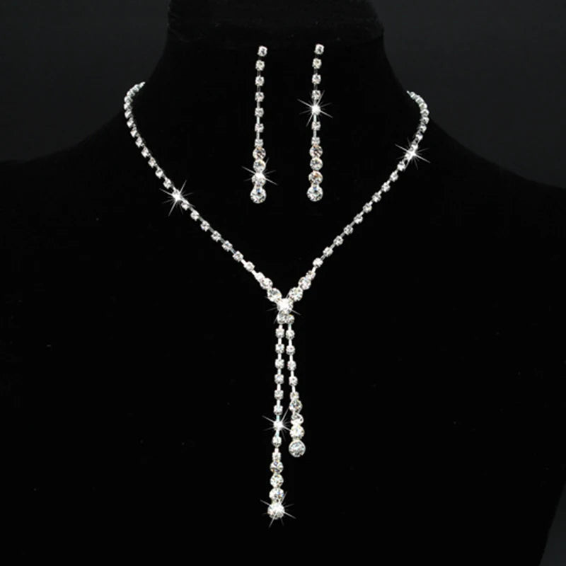 Women Fashion Necklace Earrings Set Rhinestone Wedding Accessories Bridal Lady Dangle Earring Pendant Elegant Jewellery Sets