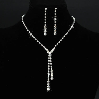 Women Fashion Necklace Earrings Set Rhinestone Wedding Accessories Bridal Lady Dangle Earring Pendant Elegant Jewellery Sets