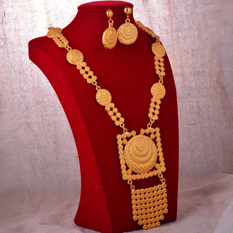 Dubai Gold Plated Jewelry Set For Women Female Romantic Nigerian Wedding Jewellery Gift