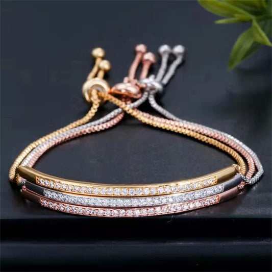 Creative fashion delicate hand jewellery with rhinestones single row arc adjustable bracelet