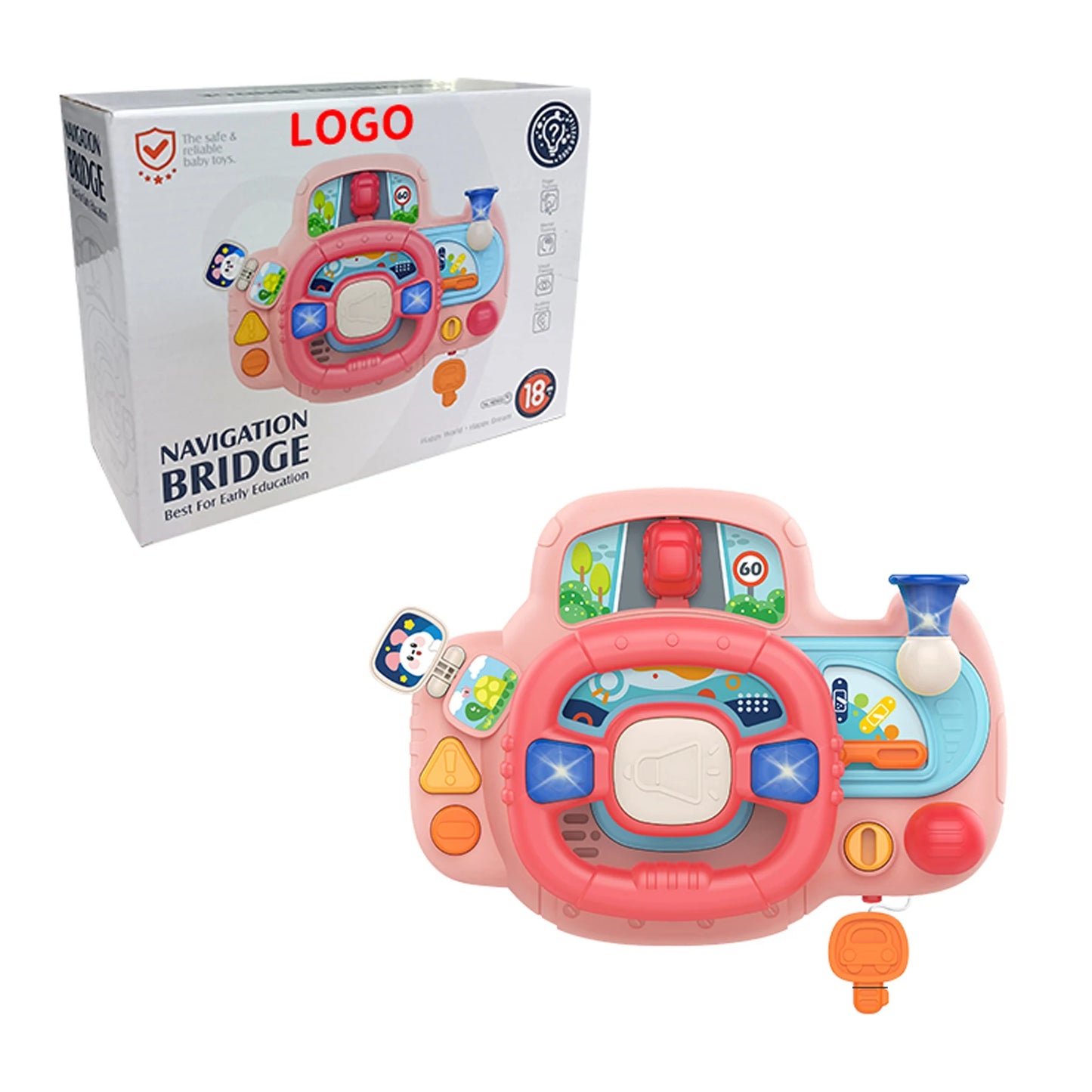 Baby Electric Steering Wheel for Car Seats and Stroller Simulate Driving Vocal Toys Educational Toys for 18M+ Toddlers Gifts