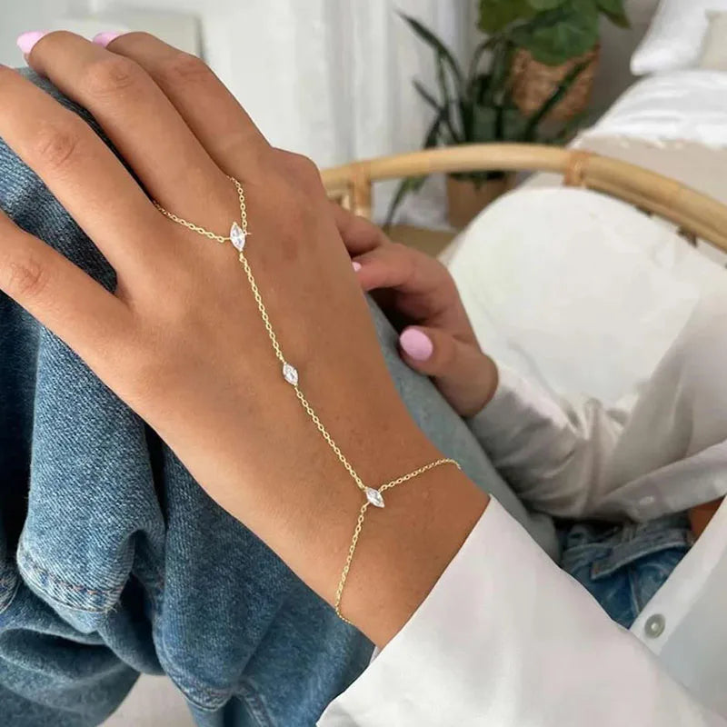 New Bohemia Rhombus Crystal Bracelet Hand Jewelry for Women Simple Thin Chain Finger Bracelet Jewelry Accessories Gift