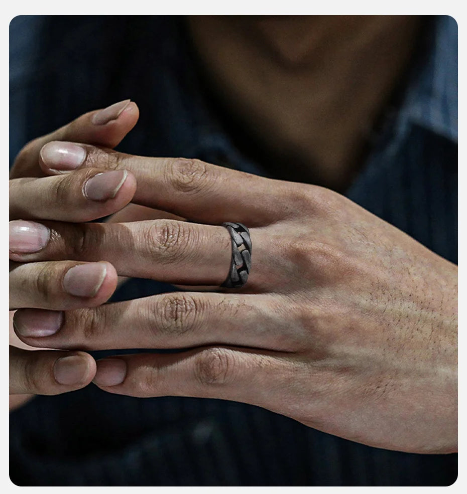 Vnox Men Vintage Oxidized Stainless Steel Rings, Links Shaped Finger Band, Punk Rock Male Alliance