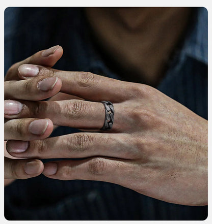 Vnox Men Vintage Oxidized Stainless Steel Rings, Links Shaped Finger Band, Punk Rock Male Alliance
