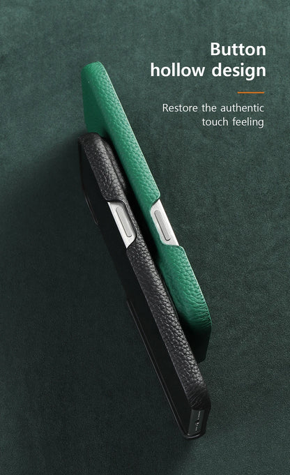 for Magsafe Case for iPhone 17 15 16 Pro Max Air 17Pro Natural Cowhide Lychee Leather Magnetic Protector Luxury Phone Back Cover