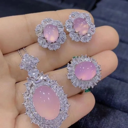 Women's Necklace Bracelet Ring Set with Chalcedony Set of Three