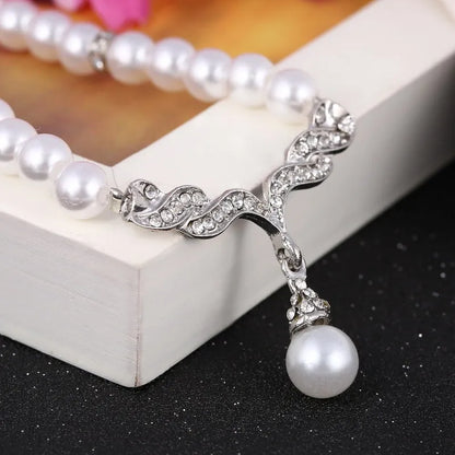 Elegant Necklace Earrings Women Fashion Jewelry Set Faux Pearl Bridal Wedding Alloy Party Studs Necklace Earrings Set