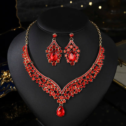 European-Style Bridal Jewelry Set Baroque Crystal Pendant Grand Necklace and Earrings Set Banquet Fashion Jewelry for Women