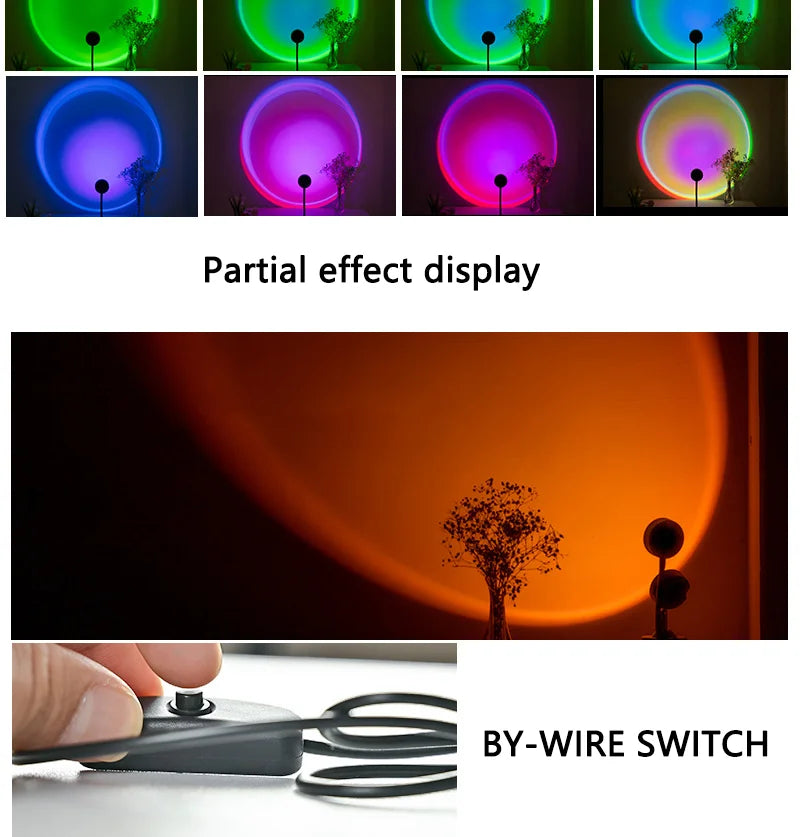 LED Sunset Lamp Nightlights USB Projector Birthday Party Decoration Mood Lights For Bedroom Living Room Wall Photography