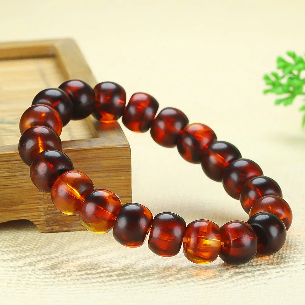 Natural Red Amber Bracelet Men Women Healing Gemstone Fine Jewelry Genuine Baltic Blood Amber Bracelets Barrel Beads Bangles