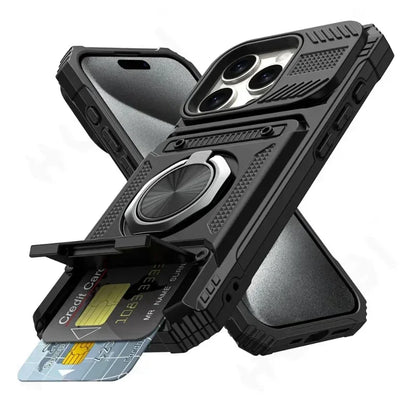 Case For iPhone 16 15 14 13 12 11 Pro Max XS XR 8 7 Plus Magnetic Rotated Ring Kickstand Heavy Duty Drop Protection Wallet Cover