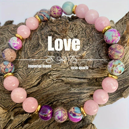 Attract Love Bracelet Women's Colorful Imperial Jasper and Rose Quartz Beaded Bracelets