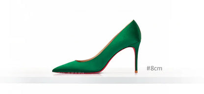 2025 Winter New High-heeled Shoes for Women, Green, Real Silk Satin, Thin Heel, Pointed Toe,Elegant,12cm,Single Shoes for Ladies