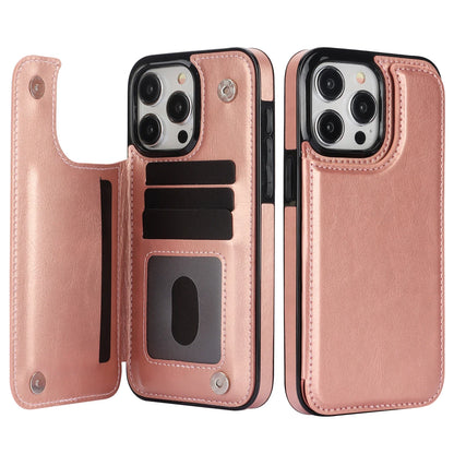 Wallet Double Button With Card Slot Stand Flip Leather Case For iPhone 16e 16 Pro Max 15 Plus 14 13 12 Mini 11 SE3 SE2 X XR 8 7