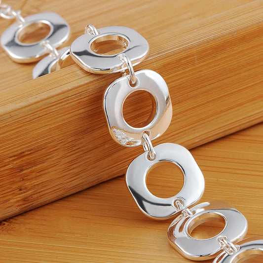 New 8 Inches 925 Sterling Silver Fine Square Bracelet For Women Fashion Couple Party Wedding Jewelry Gift Wholesale