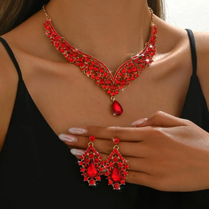 European-Style Bridal Jewelry Set Baroque Crystal Pendant Grand Necklace and Earrings Set Banquet Fashion Jewelry for Women