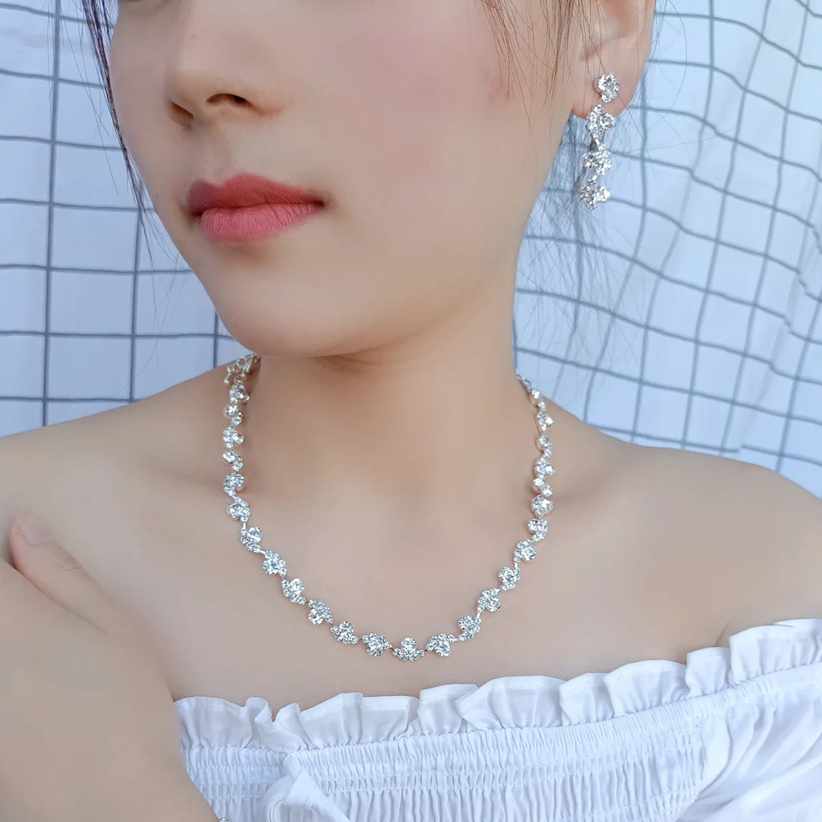 BLIJERY elegant royal blue crystal rhinestone choker necklace earrings jewelry set charm vintage wedding accessories for women