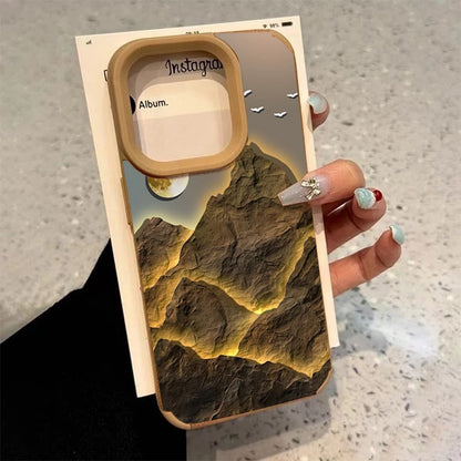 For iPhone 17 16 Pro Max 15 14 13 12 11 Case Mountain Motif Lake Scenery Cover For iPhone XS Max XR X 16 Plus Faux Leather Funda