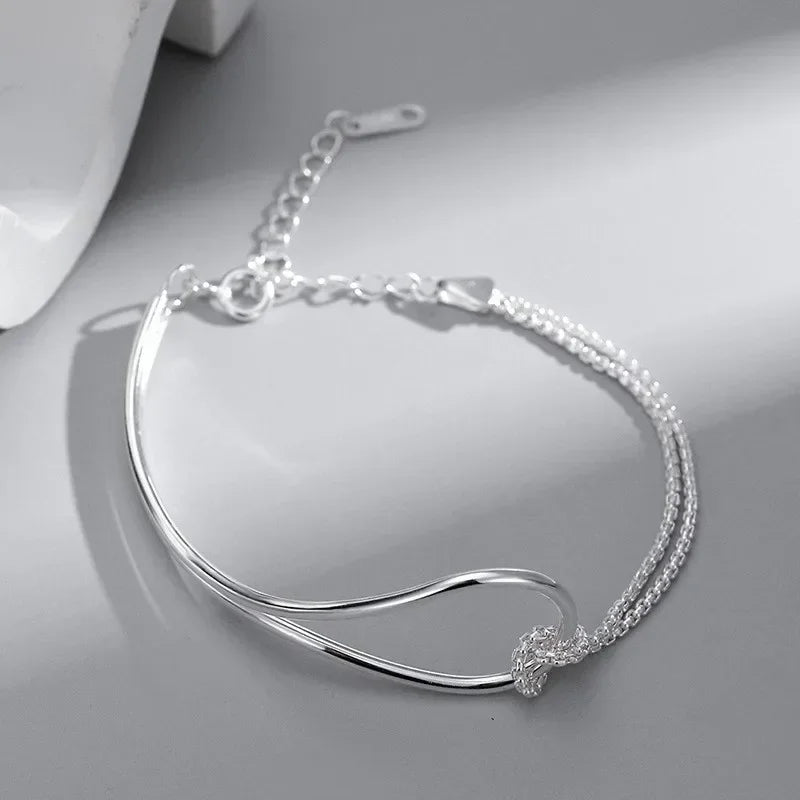 Elegant Minimalist Design Bracelet for Women Ladies Geometric Double Layered Knotted Lines Handmade Chain Jewelry Gifts