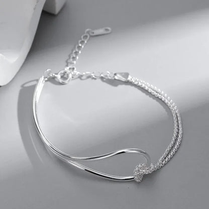 Elegant Minimalist Design Bracelet for Women Ladies Geometric Double Layered Knotted Lines Handmade Chain Jewelry Gifts