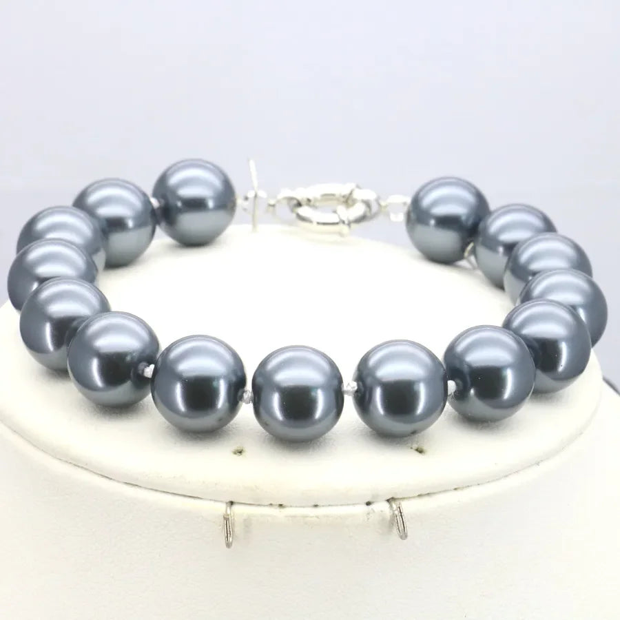 Jewelry for Women 12mm Black Imitation Pearls Necklace Bracelet Earring Set Girl Christmas Wedding Gift Design Manufacturing