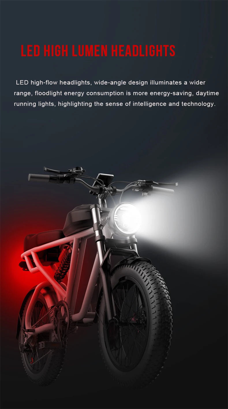 Electric Retro Motorcycle with Soft Tail, High Power Motor, Off-Road Motorbike, Off-road Bicycle, 20 Super Ebike, 48V, 1500W