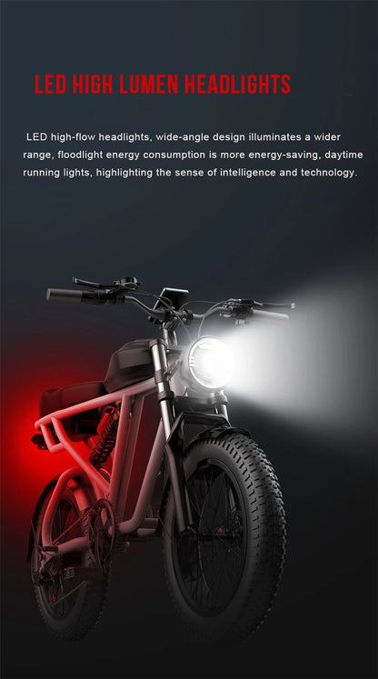 Electric Retro Motorcycle with Soft Tail, High Power Motor, Off-Road Motorbike, Off-road Bicycle, 20 Super Ebike, 48V, 1500W
